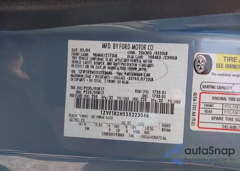 2005 Ford Mustang Gt Deluxe/Gt Premium из США, поврежденный, VIN 1ZVFT82H555223046